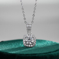 925 Silver 1ct Moissanite Square Bag Pendant Necklace Live Stream Supply-1-carat necklace (zircon)  925 silver