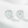 925 Silver D Color Moissanite Four-Prong Ear Studs for Women, Wholesale-0-0