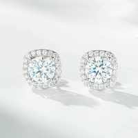 925 Silver D Color Moissanite Four-Prong Ear Studs for Women, Wholesale-Silver--Zircon-ED104 925 Silver