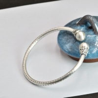 wholesale 990 Sterling Silver Retro Plain Circle Prajna Heart Sutra Tibetan Script Bracelet for Women, National Trend Thin Round Bead Mantra Minimalist Bangle for Men-Thick model (need to order) Pure silver