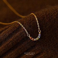 wholesale S925 Sterling Silver minimalist single-row diamond pendant necklace for women, elegant and versatile-A3981-Gold 925 Silver