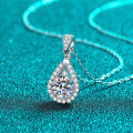 Sterling Silver Pendant 1ct Moissanite Necklace Women's Fashion Pear Drop-0-0