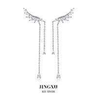 wholesale 925 Sterling Silver Wing Feather Tassel Ear Hook with Zirconia Earrings for Women, Ins Light Luxury High-End Sense-Platinum 925 silver