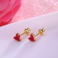 wholesale 925 Silver Gold-Plated Japanese Red Ruby Earrings for Women, Heart-shaped Earrings Direct from Manufacturer-Red Corundum Heart Earrings 925 Silver