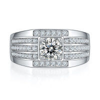 wholesale S925 Sterling Silver Moissanite Simulated Diamond Men's Domineering Ring, European and American Style Personality E-commerce Amazon Best Seller-Platinum US size 8#