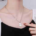 wholesale S925 Sterling Silver Fashion Korean Style Thick Chain Linked Cross Pendant with "Goodluck" Engraved Square Charm Necklace-0-3
