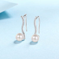 wholesale Metal: 925 Silver, Natural Freshwater Pearl Earrings with Micro-Paved Moissanite, New Wave Pattern Simple and Elegant Cross-Border Wholesale Earrings-6-7MM round beads/14 points