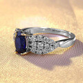 wholesale S925 Sterling Silver New Royal Blue 5*7mm Oval Full Diamond Ring, Luxurious and Versatile for Women-0-1