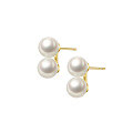 wholesale S925 silver alloy synthetic pearl earrings for women, vintage minimalist style double pearls, elegant and graceful ear accessories M01856-0-4