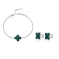 wholesale 925 Sterling Silver Natural Malachite Four-Leaf Clover Bracelet with Ins Small and Advanced Style Lucky Stud Earrings-0-4
