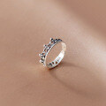 wholesale S925 Silver Small Hollow Crown Elegant Tail Ring Vintage Style Thai Silver Antique Japanese Korean Ring J0736-0-0