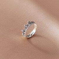 wholesale S925 Silver Small Hollow Crown Elegant Tail Ring Vintage Style Thai Silver Antique Japanese Korean Ring J0736-S925 silver ring Thai silver style>Adjustable opening