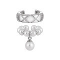 wholesale S925 Sterling Silver New Checkered Pattern Ear Clips for Women, Minimalist Style, Small and Unique, Versatile Pearl Silver Ear Accessories-0-4