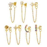 wholesale 925 Sterling Silver Micro-Paved Zircon Flower Moon Star Tassel Ear Studs Fashion Fresh Sweet Vintage Design Earrings-Style-6 Silver 925 Silver