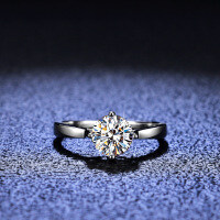 S925 Silver Moissanite Four-Prong Crown Engagement Ring for Women-1 carat (zircon)  13 yards