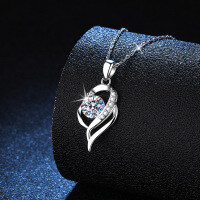 S925 Sterling Silver 1-Carat Moissanite Heart Pendant Necklace, Cross-Border Direct-[Empty Setting] 1 Carat Heart-Shaped Necklace  925 Silver