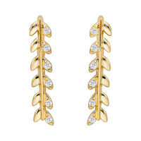 wholesale S925 Silver Plated 14K Gold White Zircon French Light Luxury Leaf Design U-Shaped Ear Clip-Leaf U-shaped earrings 925 silver