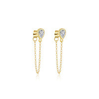 wholesale S925 Sterling Silver Star-shaped European And American Trendy Earrings For Women, Light Luxury Zirconia Accented Versatile Fashion Tassel Chain Cross-border Ear Accessories-E5044-Gold/Pair 925 Silver