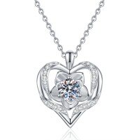 S925 Sterling Silver Moissanite Rose Heart Pendant Necklace-5mm high-carbon stone  925 silver