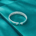wholesale 999 Pure Silver Vintage Ethnic Style Wide Opening Solid Bracelet for Mothers with Engraved Leaves-0-2