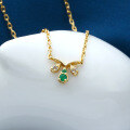 wholesale 925 Silver Japanese Light Luxury Jewelry Minimalist Small V-Shape Emerald Necklace, Petite and Versatile Collarbone Chain, Dropshipping-0-0