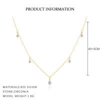 wholesale S925 Sterling Silver Cross-border Light Luxury Rhombus Teardrop Zircon Jewelry Set For Women, Layering Fringe Collarbone Necklace, Fashionable And Versatile-A3893_white zirconium_18K yellow plated 925 silver