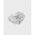 wholesale S925 Sterling Silver 637 Korean Version Ins Small and Unique Design Minimalist Irregular Surface Texture Textured Open Ring for Women-0-0