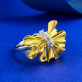 wholesale S925 Gold-Plated Ribbon Pleated Bow Two-Tone Polished Ring, High-End Fashion Style-0-1