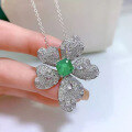 wholesale 925 Silver European and American New Product 8*8 Luxuriously Set Simulated Emerald Necklace Women's Choker Pendant by Zhuozhifan Jewelry-0-1