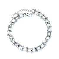 wholesale 925 Sterling Silver Fashionable European and American U-Shaped Clasp Bracelet Hip-Hop Ins Niche Design Versatile Accessory Hand Jewelry for Women-041S/approx. 14g>925 silver