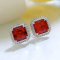 wholesale S925 Sterling Silver Mùjìng Jewelry New 1ct Pigeon Blood Red Ear Studs High Carbon Diamond Retro European American Style 7*7 Earrings for Women-0-2