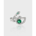 wholesale S925 Sterling Silver, Niche Original Slytherin Snake Green Zircon Textured Ring for Girls-0-0