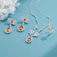 wholesale 925 Sterling Silver European and American Style Luxury Necklace, Fashionable Sparkling Zircon Earrings, Versatile and Stylish Open Ring-xb1308-Orange Diamond Series Ring