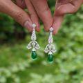 wholesale Gold-plated 925 silver antique Edwardian versatile earrings with high-carbon diamond-cut Muzo green pear-shaped cabochon for women-0-2