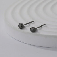 wholesale 925 Sterling Silver Black Small Bead Stud Earrings, Women's Ins Style Versatile Fashion-E363-Black Gold 925 Silver