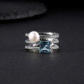 wholesale S925 Sterling Silver Natural Freshwater Pearl Ring Fashionably Luxurious and High-End, Set with Natural Topaz-0-0