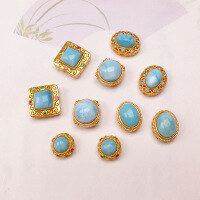wholesale S925 gold-plated silver natural Larimar oval bean square accessories bracelet bead DIY handmade spacer beads-Style 2