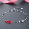 wholesale S925 Sterling Silver Kiss Letter Bracelet for Women,Ins Style Lip Drip Oil Red Lip Hand Jewelry, Trendy and Fashionable Silver Wholesale-0-3