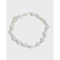 wholesale S925 sterling silver 1002 Korean version ins niche design geometric broken silver threaded bead textured chain bracelet for women-Silver>925 silver