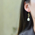 wholesale Gold-plated and silver-inlaid cloisonné cloud pattern Hetian jade droplet earrings for certificate, antique-style jade earrings, cheongsam, and Hanfu-0-1