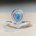 wholesale S925 Sterling Silver Water Drop Crown Ring, Aquamarine Ice Flower Cut Ring, Pear-Shaped Blue Diamond Ring, Zircon Ring, High Carbon Diamond Ring-0-3