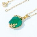 wholesale 925 Silver Gold-Plated Green Agate Willow Leaf Pendant Necklace for Women, Spring New Collection Wholesale-0-3