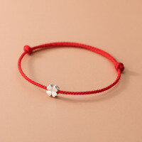 wholesale S925 Silver Korean Version Minimalist Four-Leaf Clover Red String Bracelet, Summer Fresh and Simple Hand Accessory S5186-S925 silver one black rope 925 silver