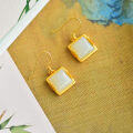 wholesale Gold-plated with silver inlaid bamboo leaf design, square jade earrings for cheongsam and Hanfu, wholesale Hetian jade earrings-0-5