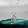 Sterling Silver 1-Carat Moissanite T-Style Square Pendant Necklace-0-4