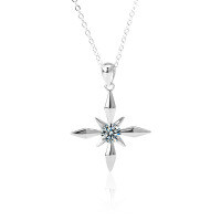 S925 Sterling Silver Moissanite Four-Pointed Star Necklace, Factory Direct-Four-pointed star necklace (white gold)  50-point moissanite