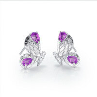 wholesale 925 Sterling Silver Butterfly Earrings with Blue Topaz, Citrine, and Amethyst, Fashionable and Elegant Earrings for a Slimming Face Effect-Natural Citrine Butterfly Earrings 925 Silver