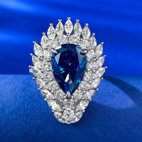wholesale 925 Sterling Silver 8*12 Waterdrop Royal Blue Pear-Shaped Fashionable and Luxuriously Set Ring for Women, European and American New Style-R897 Royal Blue No. 7