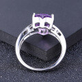 wholesale S925 Silver Inlaid Natural Amethyst Heart Gemstone Ring, Luxurious and High-End-0-2