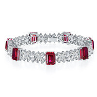 wholesale S925 silver plated with 18k gold high-end new full-diamond cotton-inclusion emerald marquise bracelet-Ruby>925 silver (chain length 17.5cm)